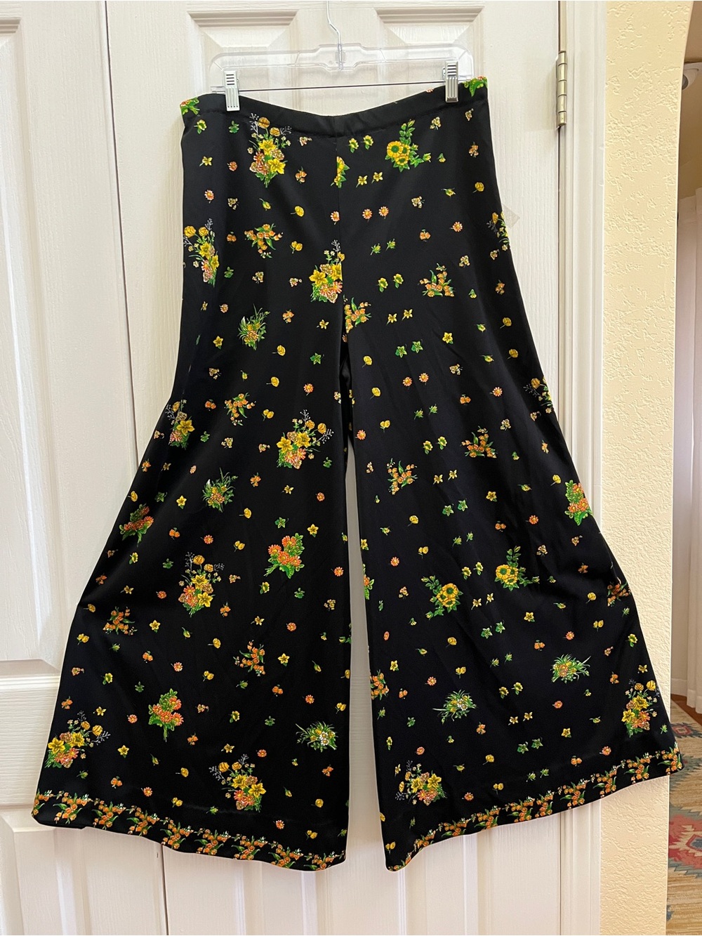 Vintage Mr. Dino 70s Floral High Rise Wide Leg Palazzo Pants Size 12 Boho Hippie - Picture 2 of 6